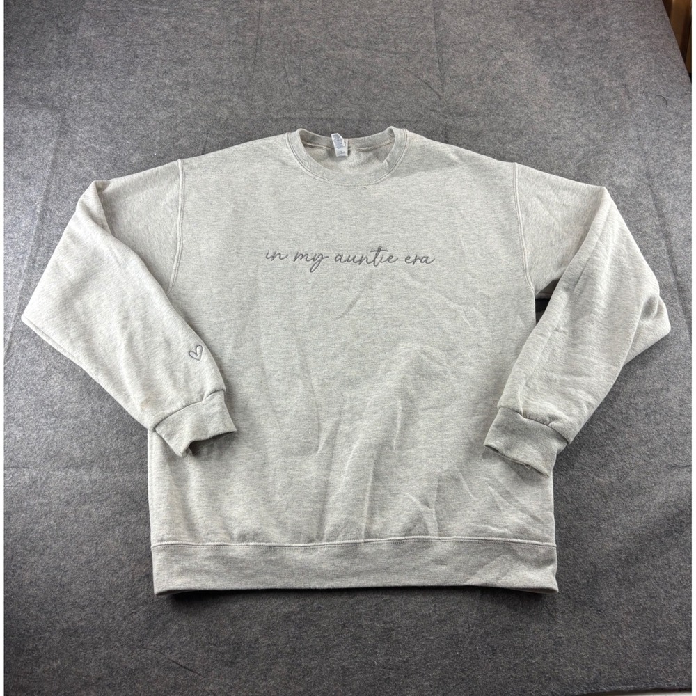 In My Auntie Era Cheesy Embroidered Sweatshirt Gray Crewneck Womens M SEE